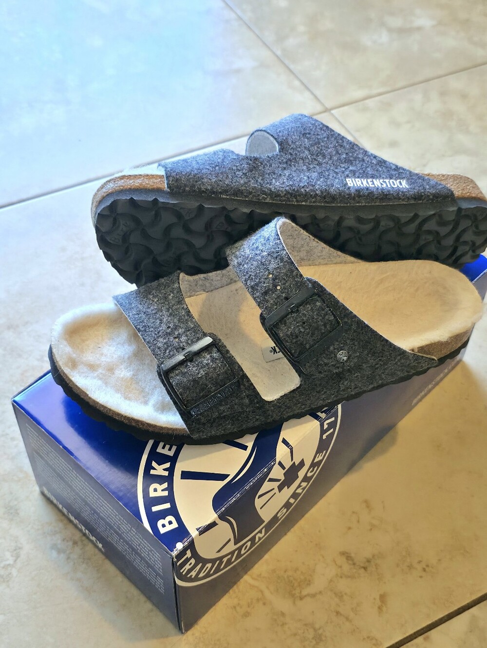 Birkenstock Arizona Rivet Doubleface Gray Wool Sandals EU 39 US 8 Narrow - Picture 7 of 7